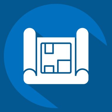 Simge Mavi Yazdırma. Bina materyali sembolüyle ilgili. Uzun gölge tarzı. Basit dizayn edilebilir. Basit resimleme