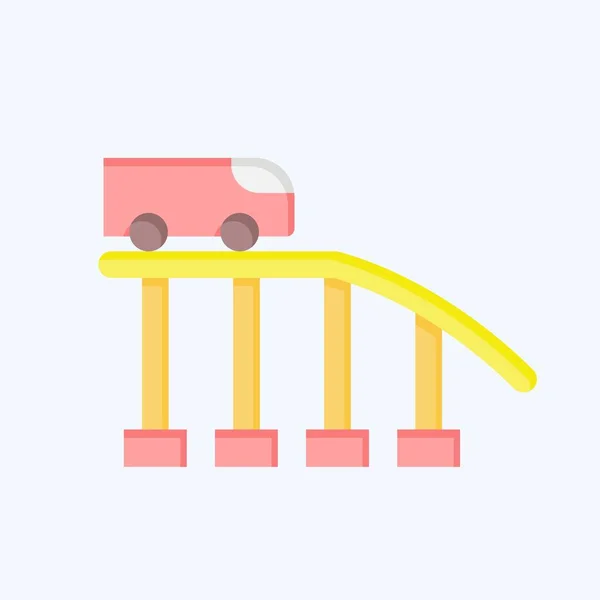 Icon Roller Coaster Lié Symbole Parc Attractions Style Plat Conception — Image vectorielle