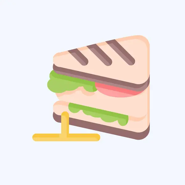 Konlu Sandviç Kahvaltı Sembolüyle Ilgili Düz Stil Basit Dizayn Edilebilir — Stok Vektör