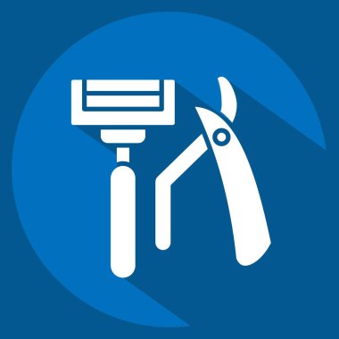 Icon Razor. Banyo sembolüyle ilgili. Uzun gölge tarzı. Basit dizayn edilebilir. Basit resimleme