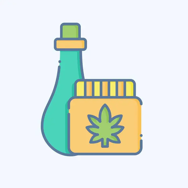 Icon Cannabis Ürünleri Kenevir Sembolüyle Ilgili Karalama Stili Basit Dizayn — Stok Vektör
