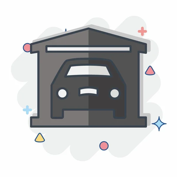 Simge Garajı Otomotiv Sembolü Çizgi Roman Basit Dizayn Edilebilir Basit — Stok Vektör
