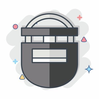 Simge kaynak maskesi. Kaynak aletleri sembolüyle ilgili. Çizgi roman. Basit dizayn edilebilir. Basit resimleme