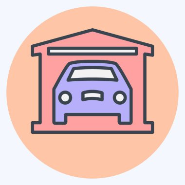 Simge Garajı. Otomotiv sembolü. renk arkadaşı stili. Basit dizayn edilebilir. Basit resimleme