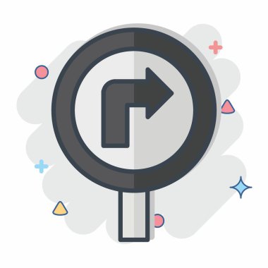 Simge Sağa Dön. Yol İşareti sembolüyle ilgili. Çizgi roman. Basit dizayn edilebilir. Basit resimleme