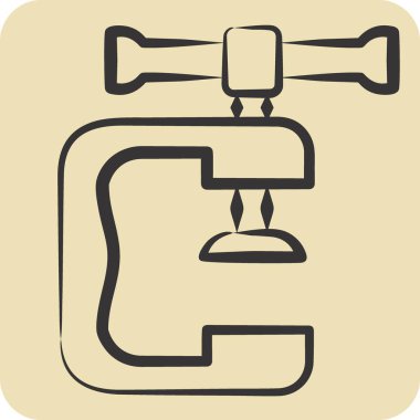 Simge kıskacı. Kaynak aletleri sembolüyle ilgili. El çizimi tarzı. Basit dizayn edilebilir. Basit resimleme