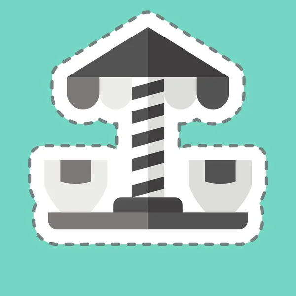 Garis Stiker Memotong Spinning Teacup Terkait Dengan Simbol Amusement Park - Stok Vektor