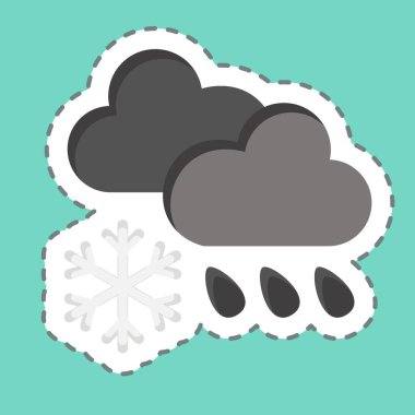 Çıkartma çizgisi Bulut Örtüsü ve Yağış 'ı kesti. İklim Değişikliği sembolüyle ilgili. Basit dizayn edilebilir. Basit resimleme