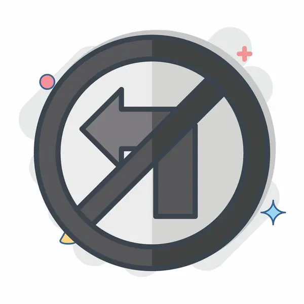 Ikone Ohne Linksabbieger Zusammenhang Mit Verkehrszeichen Symbol Comic Stil Einfaches — Stockvektor