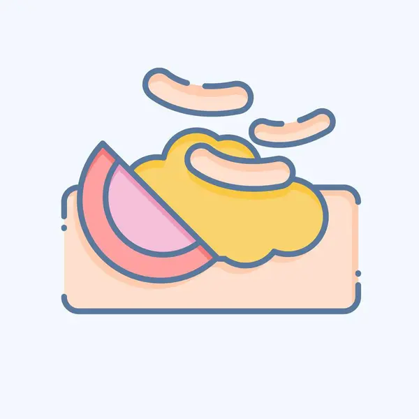 Icône Macaroni Lié Symbole Petit Déjeuner Style Doodle Conception Simple — Image vectorielle