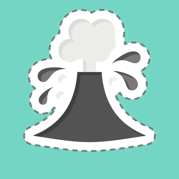 ステッカーラインは火山噴火をカットしました 気候変動に関するシンボル 編集可能なシンプルなデザイン シンプルなイラスト — ストックベクタ