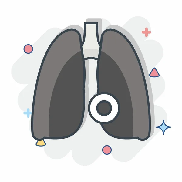 Choroba Ikony Płuc Związane Symbolem Body Ache Komicznym Stylu Prosty — Wektor stockowy