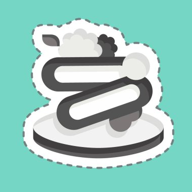 Çıkartma çizgisi Spagetti 'yi kesti. Kahvaltı sembolüyle ilgili. Basit dizayn edilebilir. Basit resimleme