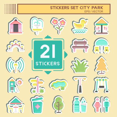 Sticker Set Şehir Parkı. Bina sembolü için uygun. Basit dizayn edilebilir. tasarım şablonu. Basit resimleme