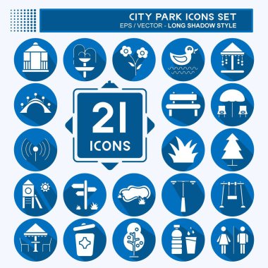 Icon Set Şehir Parkı. Bina sembolü için uygun. Uzun gölge tarzı. Basit dizayn edilebilir. tasarım şablonu. Basit resimleme