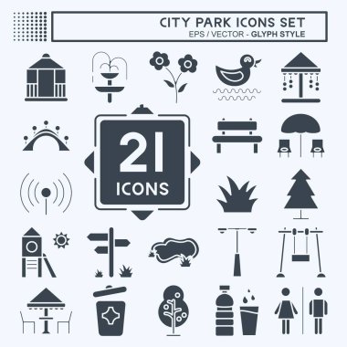 Icon Set Şehir Parkı. Bina sembolü için uygun. Kabartma tarzı. Basit dizayn edilebilir. tasarım şablonu. Basit resimleme