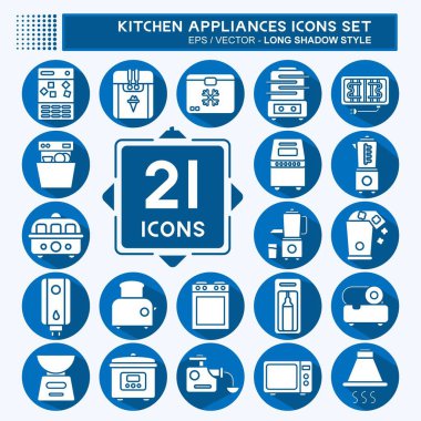 Icon Set Kitchen Appliances. suitable for Kitchen Sets symbol. long shadow style. simple design editable. design template vector. simple illustration