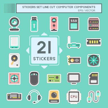 Sticker line cut Set Computer Components. suitable for education symbol. simple design editable. design template vector. simple illustration