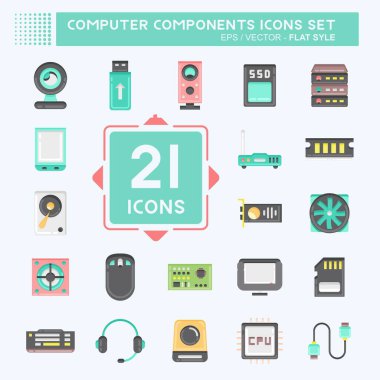 Icon Set Computer Components. suitable for education symbol. flat style. simple design editable. design template vector. simple illustration