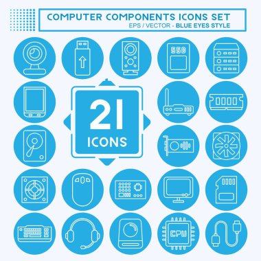 Icon Set Computer Components. suitable for education symbol. blue eyes style. simple design editable. design template vector. simple illustration