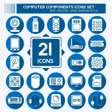Icon Set Computer Components. suitable for education symbol. long shadow style. simple design editable. design template vector. simple illustration