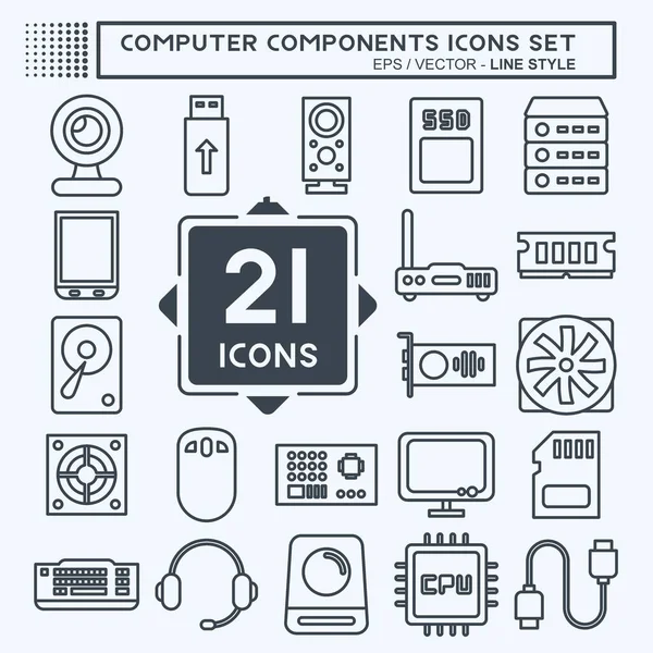 Icon Set Computer Components. suitable for education symbol. line style. simple design editable. design template vector. simple illustration