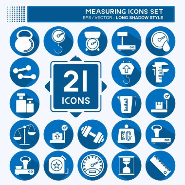 Icon Set Measuring. suitable for education symbol. long shadow style. simple design editable. design template vector. simple illustration