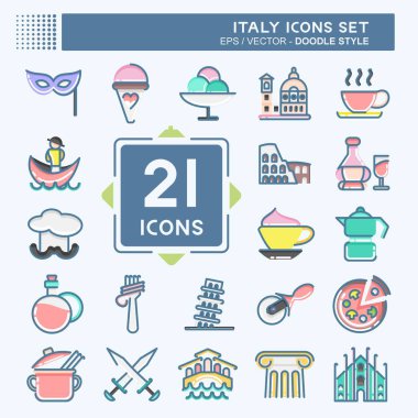 Icon Set Italy. suitable for education symbol. doodle style. simple design editable. design template vector. simple illustration