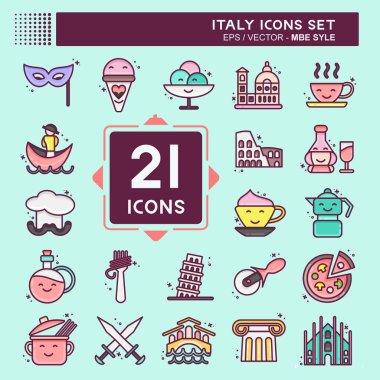 Icon Set Italy. suitable for education symbol. MBE style. simple design editable. design template vector. simple illustration