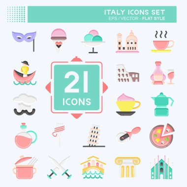 Icon Set Italy. suitable for education symbol. flat style. simple design editable. design template vector. simple illustration