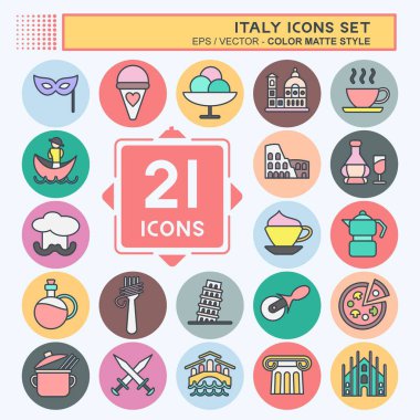 Icon Set Italy. suitable for education symbol. color mate style. simple design editable. design template vector. simple illustration
