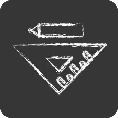 Simge Kalem ve Cetvel. Resim Sanatı Araçları sembolü için uygun. Tebeşir stili. Basit dizayn edilebilir. tasarım şablonu. Basit resimleme