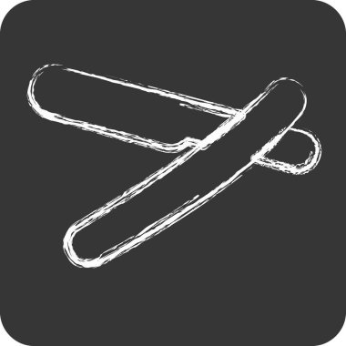 Simge Düz Ustura. Berber dükkanı sembolü için uygun. Tebeşir stili. Basit dizayn edilebilir. tasarım şablonu. Basit resimleme