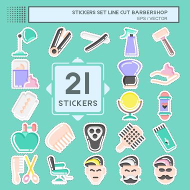 Sticker line cut Set Barbershop. suitable for education symbol. simple design editable. design template vector. simple illustration