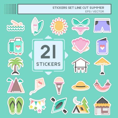 Sticker line cut Set Summer. suitable for education symbol. simple design editable. design template vector. simple illustration