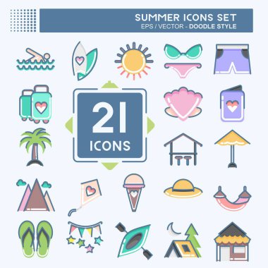 Icon Set Summer. suitable for education symbol. doodle style. simple design editable. design template vector. simple illustration