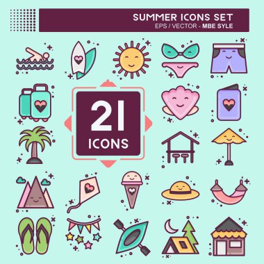 Icon Set Summer. suitable for education symbol. MBE style. simple design editable. design template vector. simple illustration