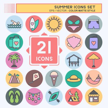 Icon Set Summer. suitable for education symbol. color mate style. simple design editable. design template vector. simple illustration