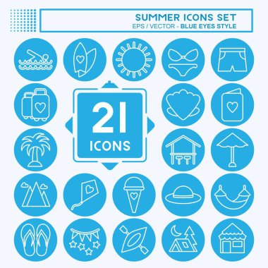 Icon Set Summer. suitable for education symbol. blue eyes style. simple design editable. design template vector. simple illustration