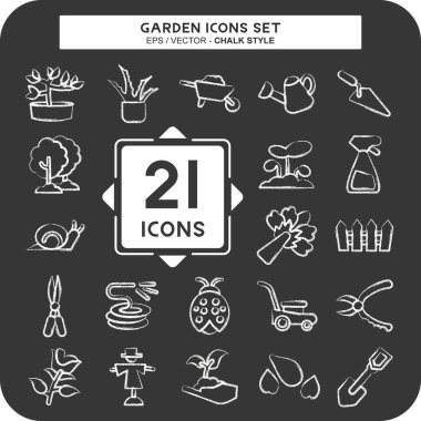 Icon Set Garden 'da. Bahçe sembolü için uygun. Tebeşir stili. Basit dizayn edilebilir. tasarım şablonu. Basit resimleme