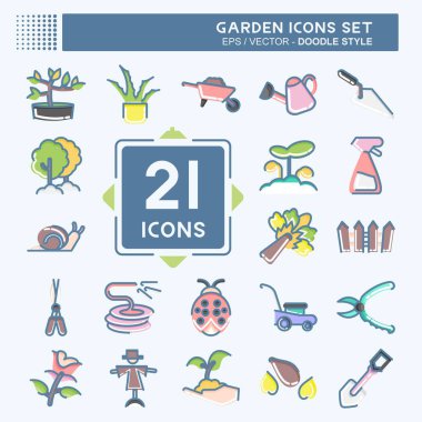 Icon Set Garden. suitable for Garden symbol. doodle style. simple design editable. design template vector. simple illustration