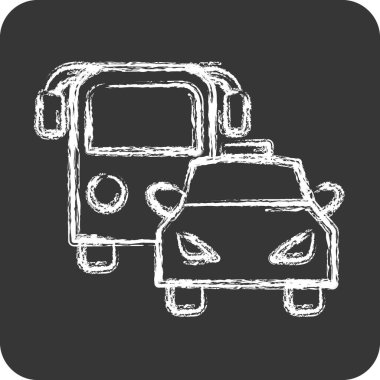 Icon Otobüs ve Araba. Otomotiv sembolü için uygun. Tebeşir stili. Basit dizayn edilebilir. dizayn şablonu