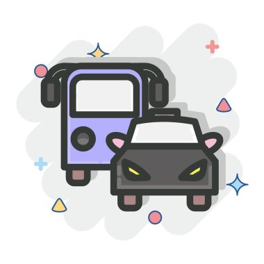 Icon Bus and Car. suitable for Automotive symbol. comic Style. simple design editable. design template vector. simple illustration