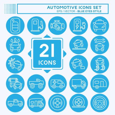 Icon Set Automotive. suitable for education symbol. blue eyes style. simple design editable. design template vector. simple illustration