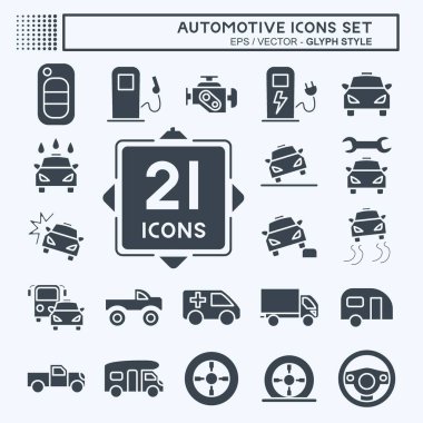 Icon Set Automotive. suitable for education symbol. glyph style. simple design editable. design template vector. simple illustration