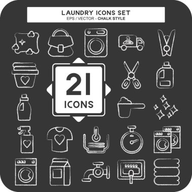 Simge Çamaşırları Ayarla. Çamaşır sembolüyle ilgili. Tebeşir stili. Basit dizayn edilebilir. Basit resimleme