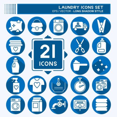 Icon Set Laundry. related to Laundry symbol. long shadow style. simple design editable. simple illustration, good for prints