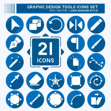 Icon Set Graphic Design Tools. related to Graphic Design Tools symbol. long shadow style. simple design editable
