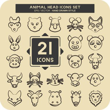 Hayvan Kafası İkonası. Hayvan kafası sembolüyle ilgili. El çizimi tarzı. Basit tasarım düzenlenebilir