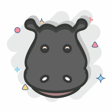 Icon Hippopotamus. Hayvan kafası sembolüyle ilgili. Çizgi roman tarzı. Basit dizayn edilebilir. Basit bir çizim. Şirin. eğitim